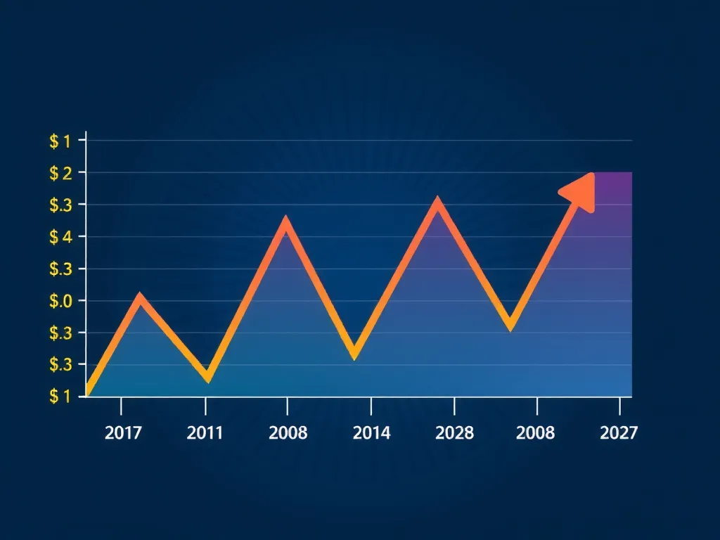 Trend graph depicting real estate market price fluctuations, with a professional and clean design, vibrant color scheme, showing ups and downs typical in financial data visualization